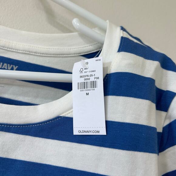 Old Navy NWT Womens Sz Medium Maternity Blue & White Striped Crew Neck T Shirt - Picture 3 of 6